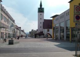 Fußgängerzone vor dem Rathaus von Fürstenwalde/Spree
